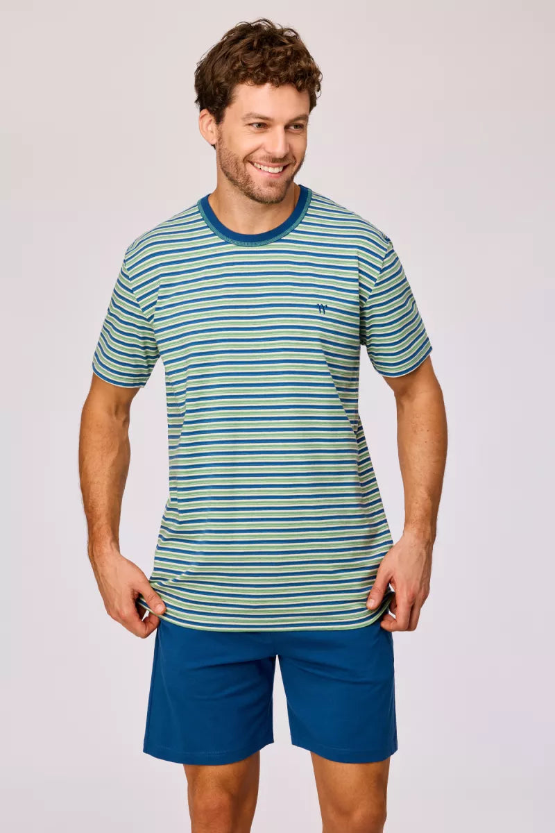 Woody Pyjama - Groen-blauwe streep