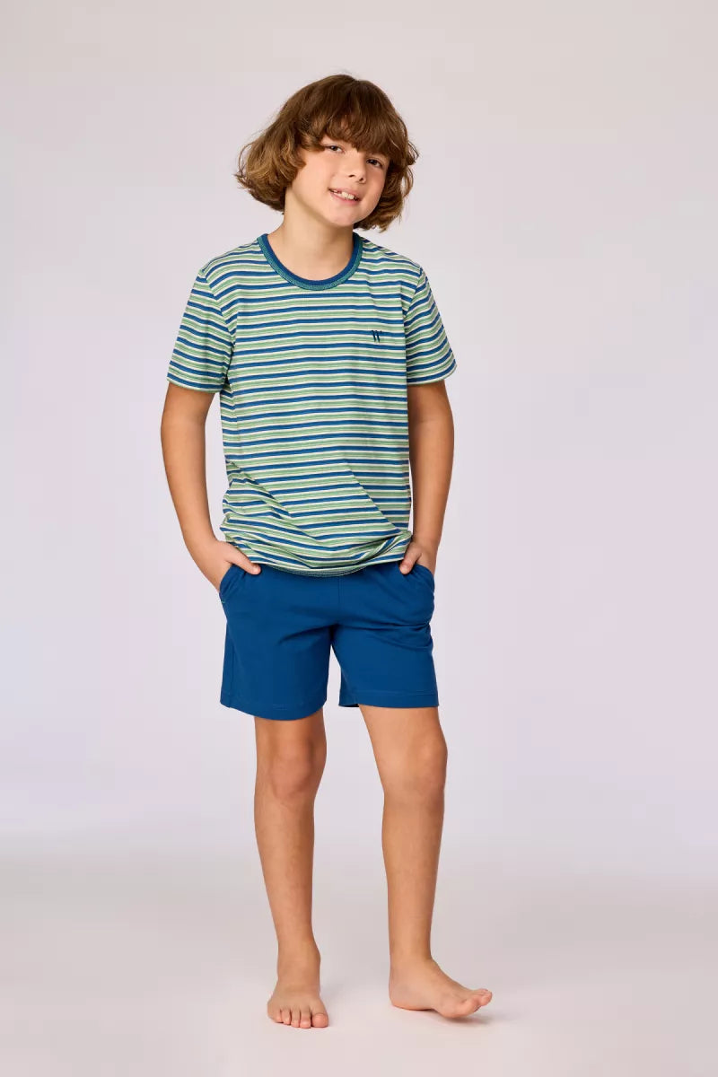Woody Pyjama - Groen-blauwe streep