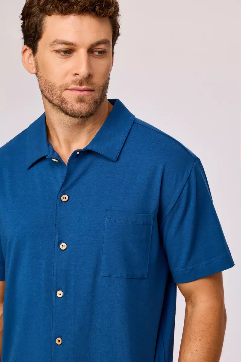 Woody Pyjama doorknoop - Donkerblauw