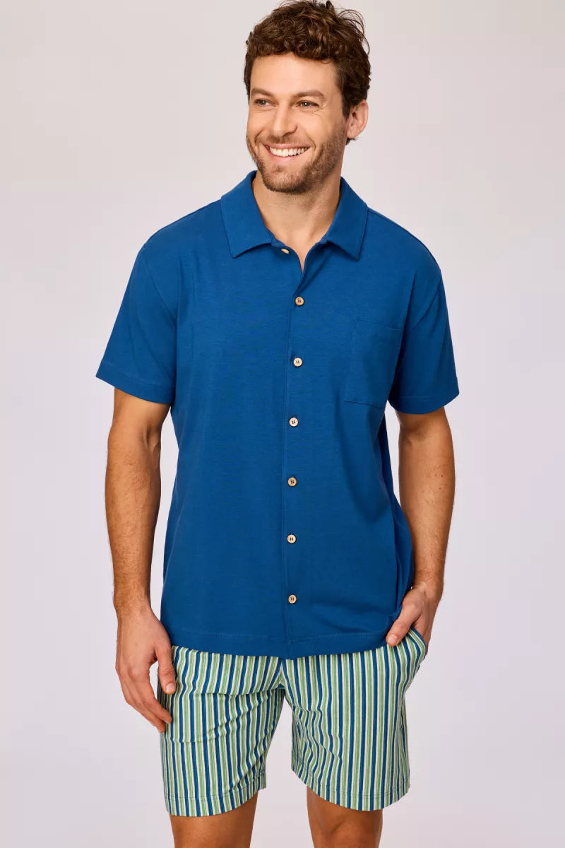 Woody Pyjama doorknoop - Donkerblauw