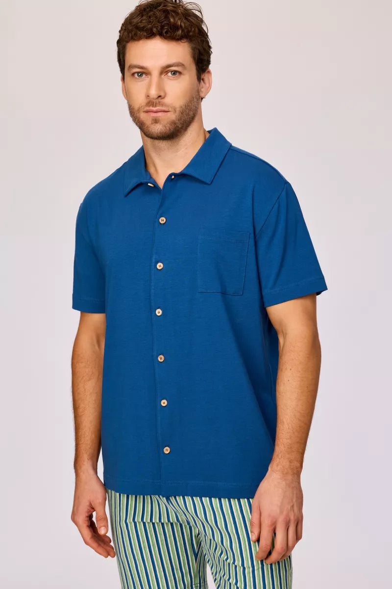 Woody Pyjama doorknoop - Donkerblauw