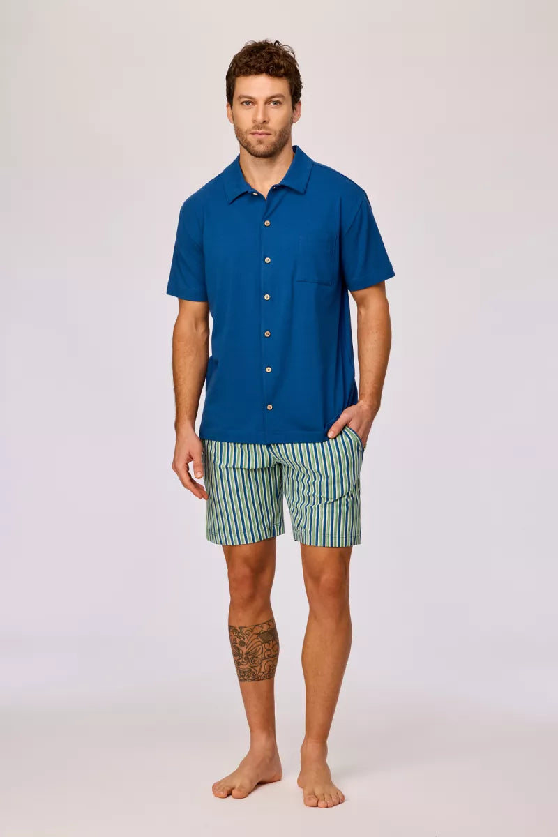 Woody Pyjama doorknoop - Donkerblauw