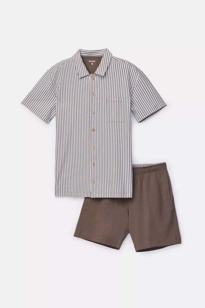 Woody Pyjama doorknoop - Bruin gestreept