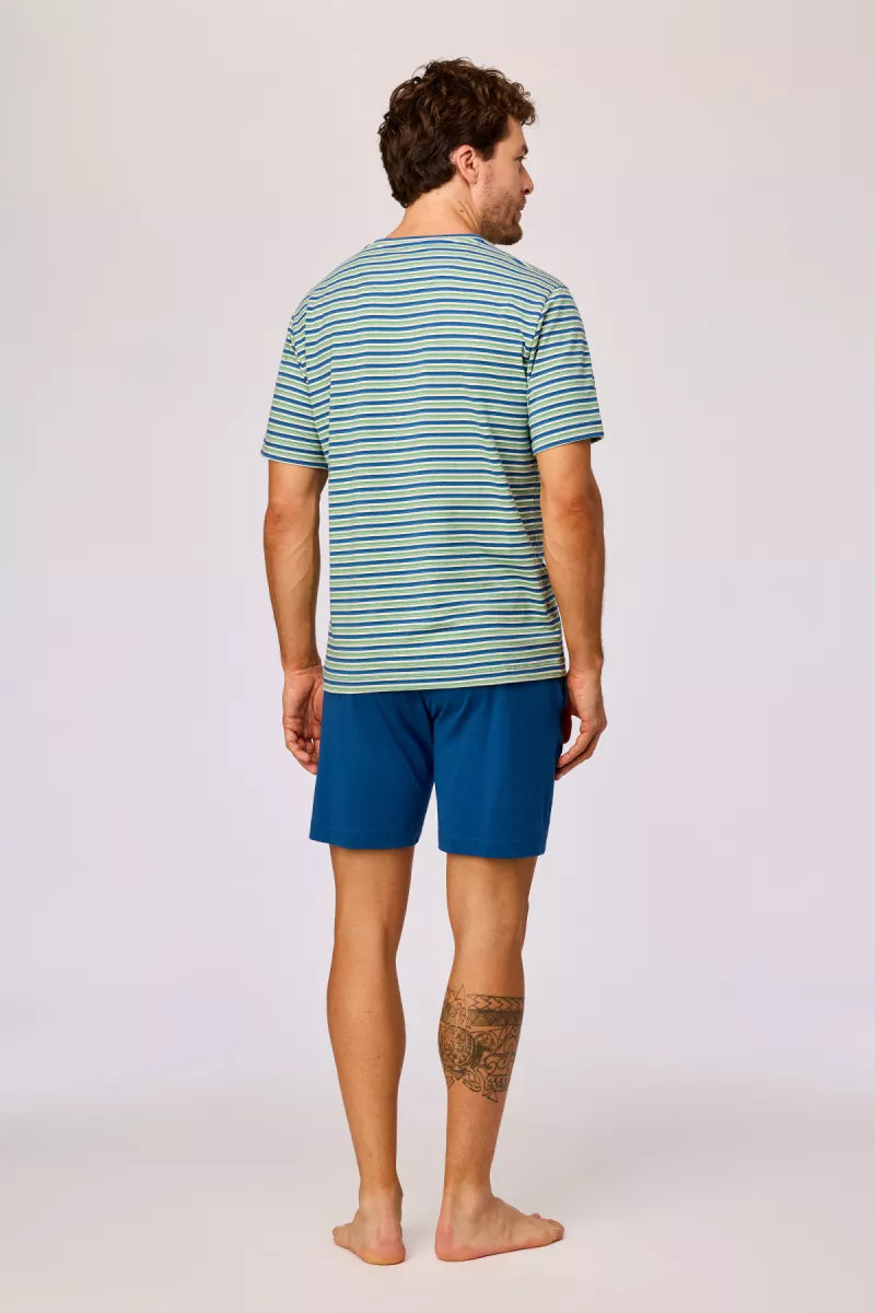 Woody Pyjama - Groen/blauwe streep