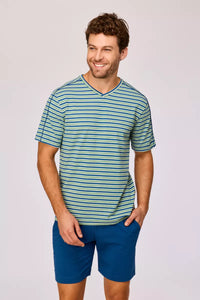 Woody Pyjama - Groen/blauwe streep