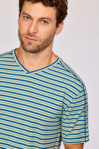 Woody Pyjama - Groen/blauwe streep