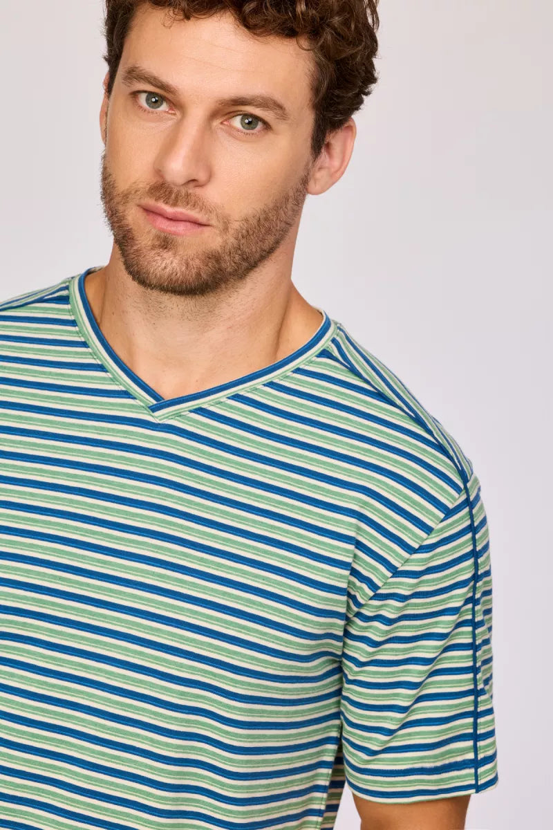 Woody Pyjama - Groen/blauwe streep