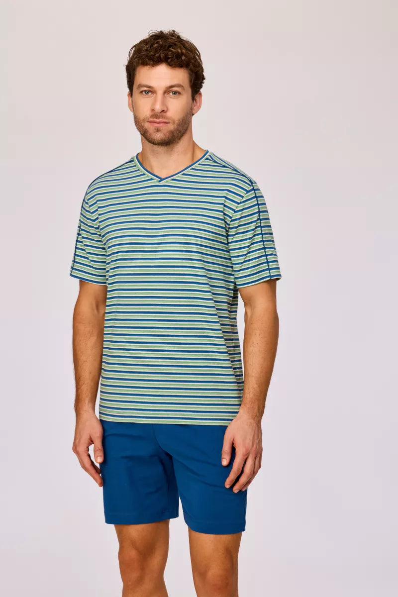 Woody Pyjama - Groen/blauwe streep