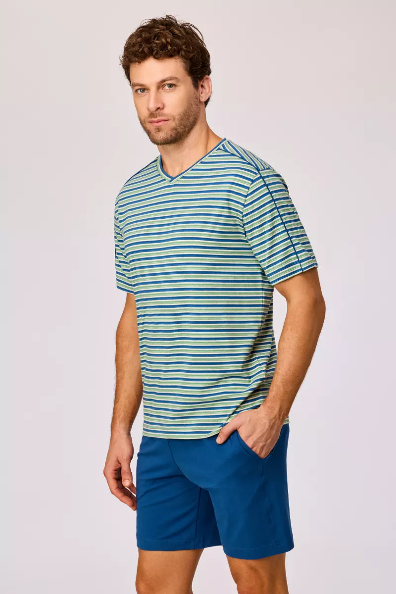 Woody Pyjama - Groen/blauwe streep