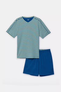Woody Pyjama - Groen/blauwe streep