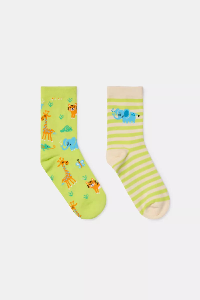 Woody 2 paar kousen - Groen/safari