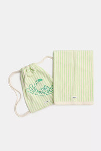 Woody Zwemzak + handdoek - Groene streep