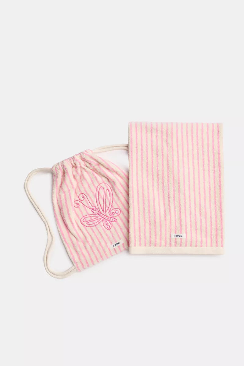 Woody Zwemzak + handdoek - Roze streep