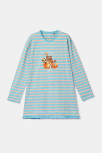 Woody Pyjama - Blauw gestreept/beestenbos