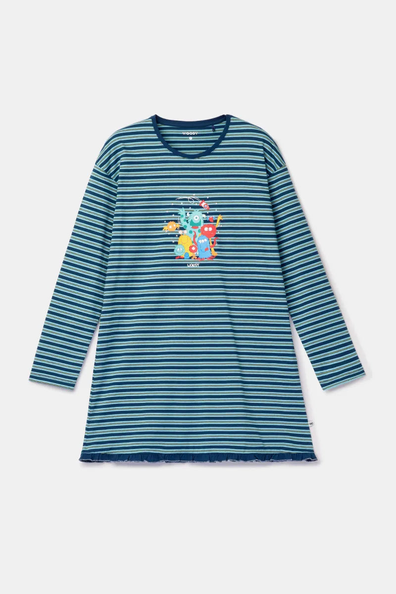 Woody Pyjama - Blauw gestreept/monsters