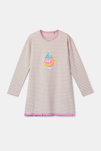 Woody Pyjama - Roze streep/monster & konijn