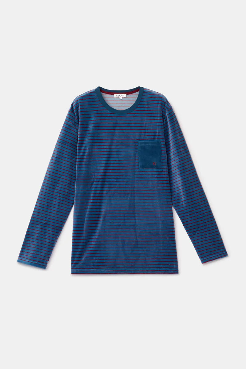 Woody Pyjama fluweel - Donkerblauw/strepen