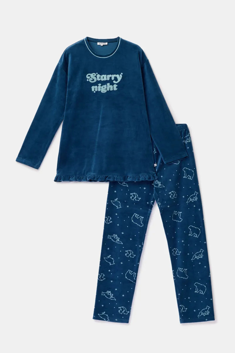 Woody Pyjama fluweel - Donkerblauw/Starry night