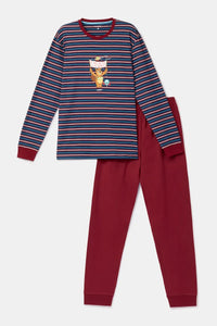 Woody Pyjama - Bordeaux streep/Beer