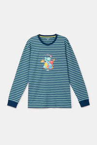 Woody Pyjama - Blauw gestreept/monsters