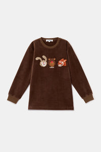 Woody Pyjama fluweel - Bruin/Konijn&Beer&Vos