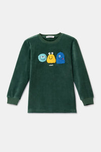 Woody Pyjama fluweel - Donkergroen/monstertjes
