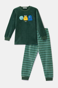 Woody Pyjama fluweel - Donkergroen/monstertjes