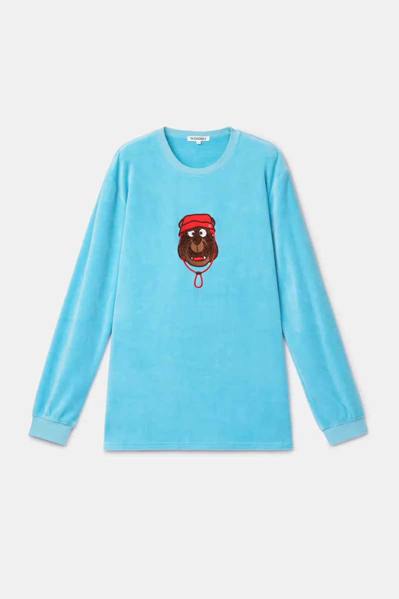 Woody Pyjama fluweel - Blauw/Beer