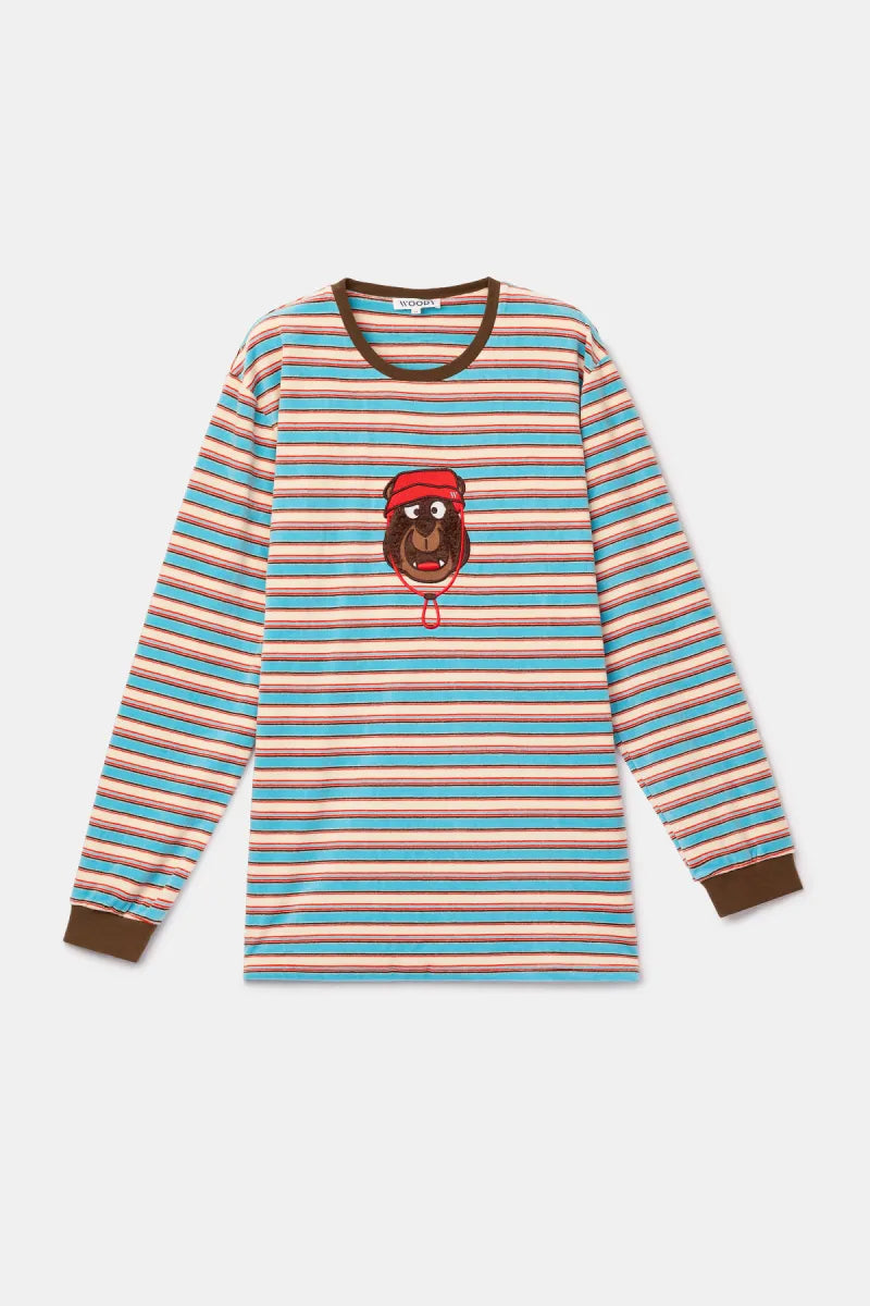 Woody Pyjama fluweel - Bruine streep/Beer