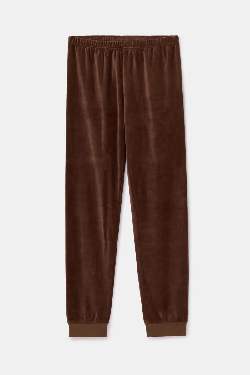 Woody Pyjama fluweel - Bruine streep/Beer