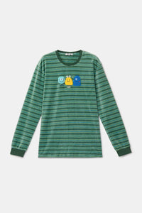 Woody Pyjama fluweel - Groene strepen/monstertjes