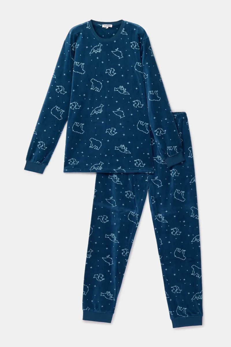 Woody Pyjama fluweel - Donkerblauw/Galaxy