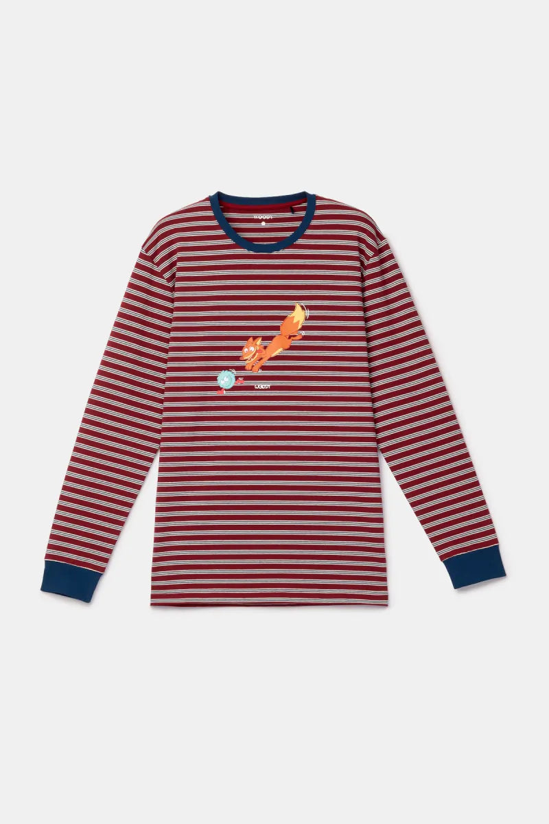 Woody Pyjama - Bordeaux streep/vos