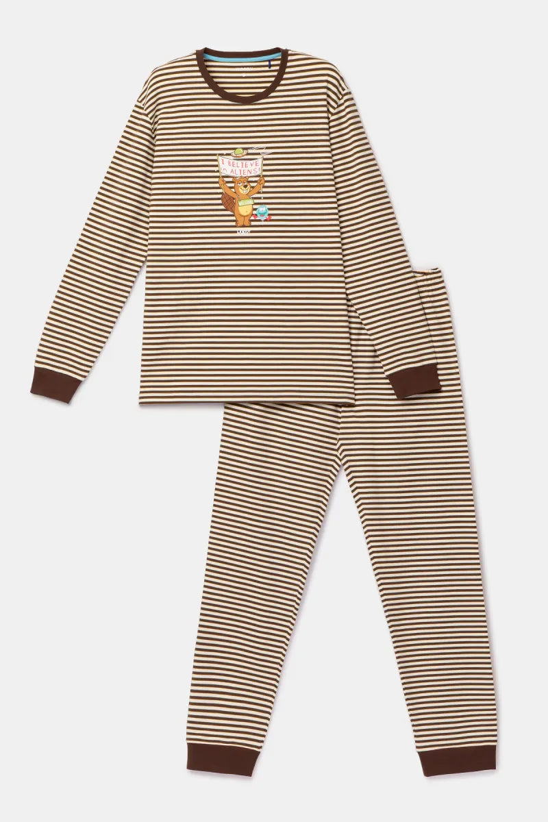 Woody Pyjama - Bruine streep/Beer