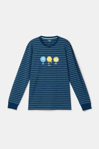 Woody Pyjama - Blauw gestreept/monstertjes
