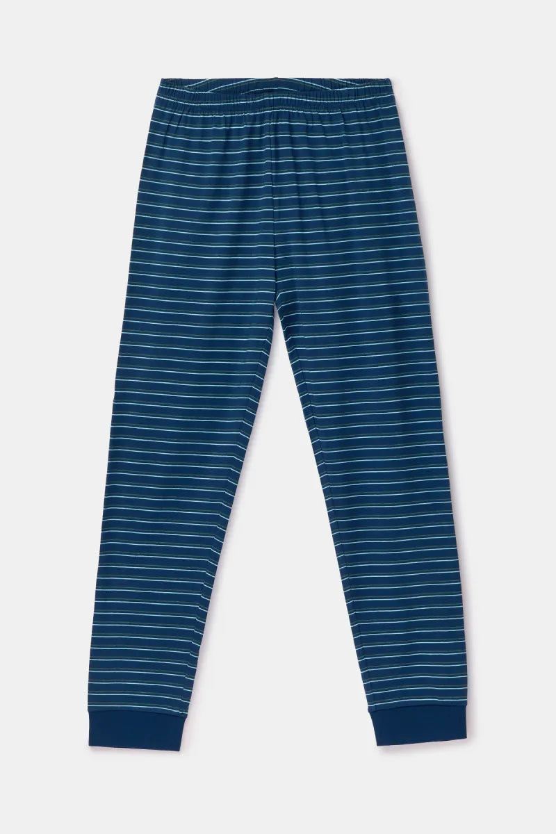 Woody Pyjama - Blauw gestreept/monstertjes
