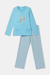 Woody Pyjama - Blauw/vos & konijn
