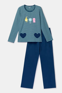 Woody Pyjama - Blauwe streep/monstertjes