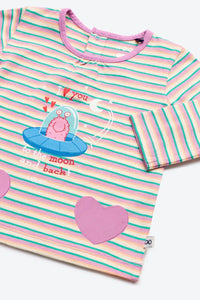 Woody Pyjama - Roos gestreept/hartjes monster