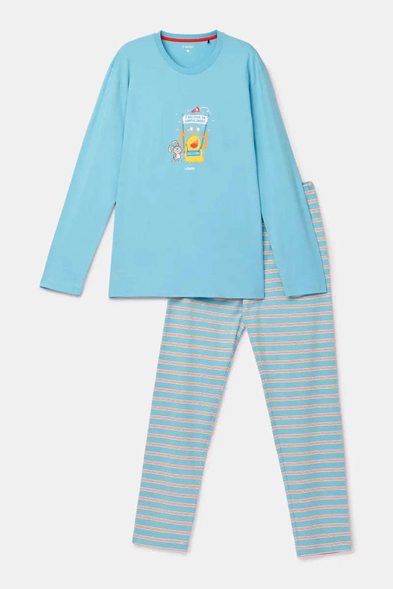 Woody Pyjama - Blauw/Konijn & monster
