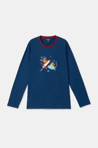 Woody Pyjama - Donkerblauw/beer & monster