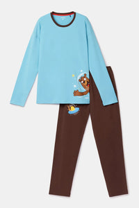 Woody Pyjama - Blauw/beer