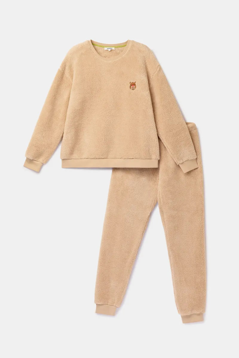 Woody Homewear/warme pyjama - Teddy/beige