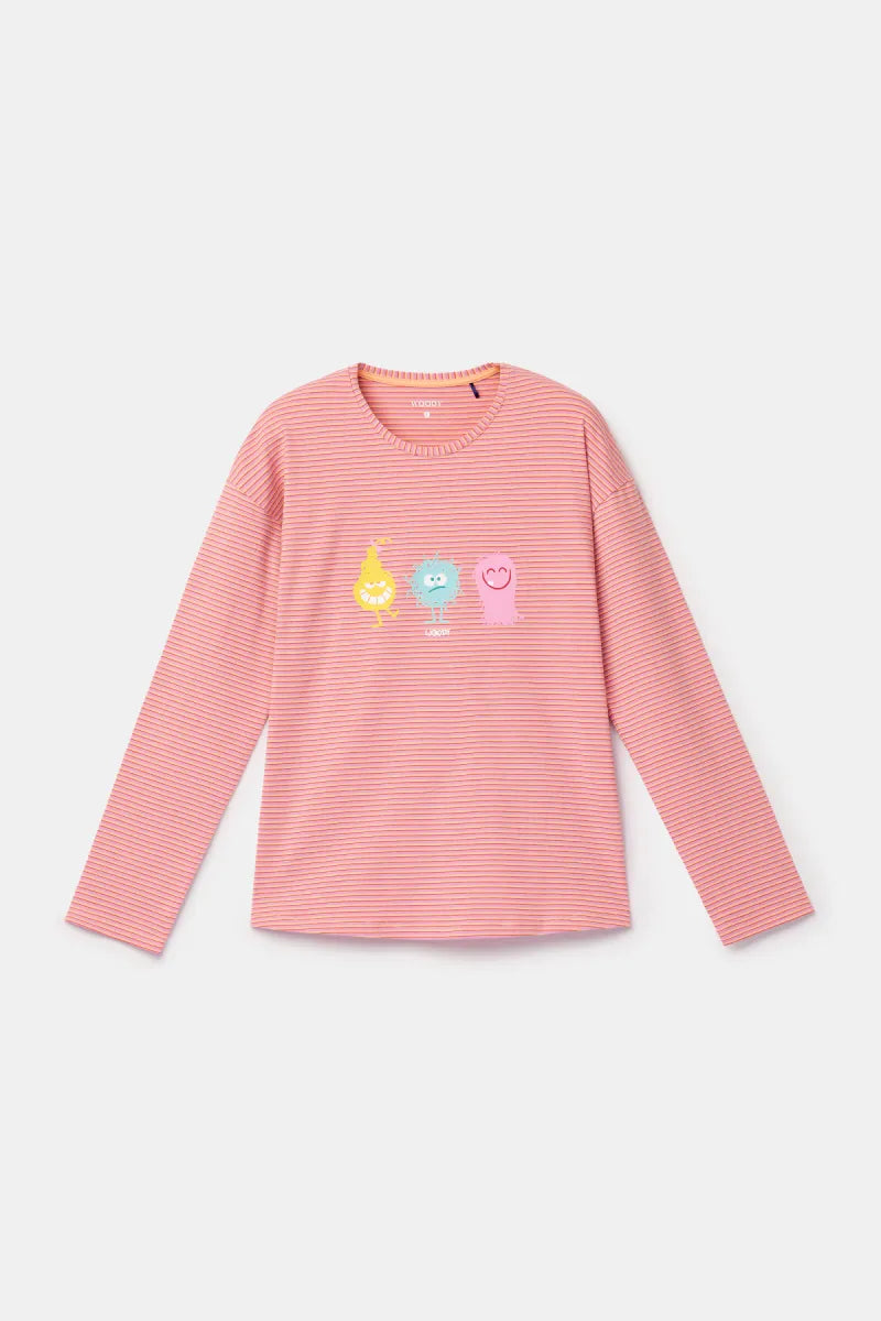 Woody Pyjama - Roze streep/monstertjes