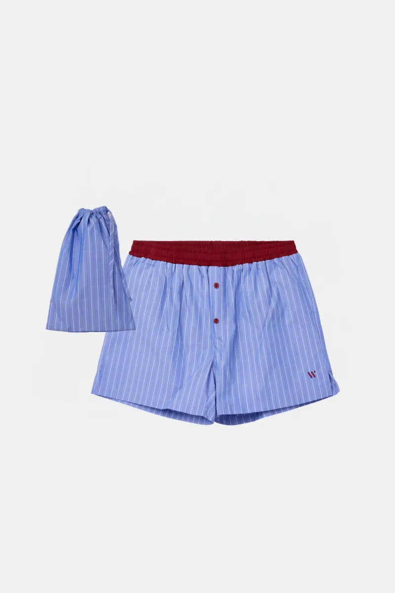 Woody Losse boxer - Blauwe streep/bordeaux