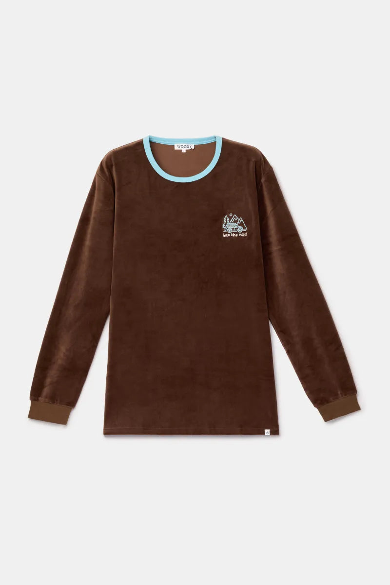 Woody Pyjama fluweel - Bruin/Into the wild