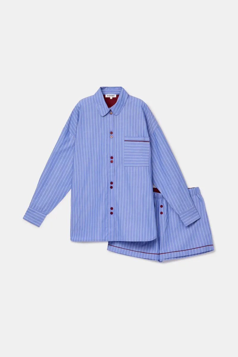 Woody Pyjama - Blauw/streep