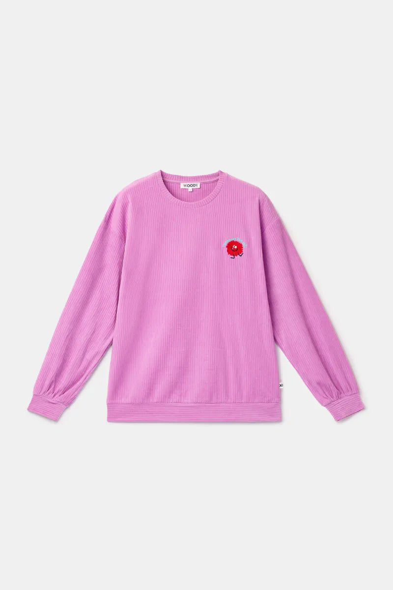 Woody Pyjama ribbed fluweel - Roze/monstertje