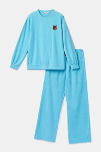 Woody Pyjama ribbed fluweel - Blauw/Beer