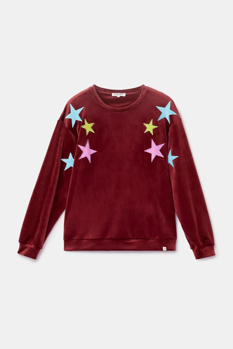 Woody Pyjama fluweel - Bordeaux/stars